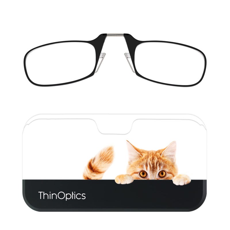 ثين أوبتيكس حافظة ThinOptics Universal Pod + نظارات قراءة مستطيلة، Peekaboo Cat، 44 ملم + 1.5 - Image 1